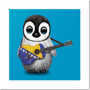 Baby Penguin Playing Bosnian Flag Guitar Posters and Art